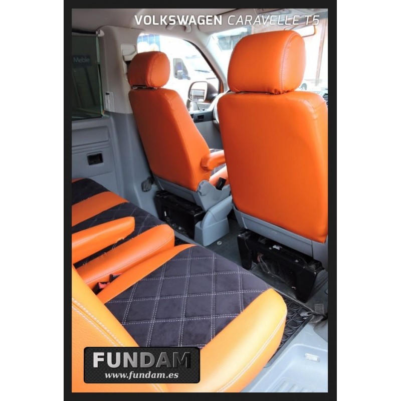 VW t5 Transporter/carav serie piel sintética/rojo/gris medida fundas para asientos 2er banco 2 