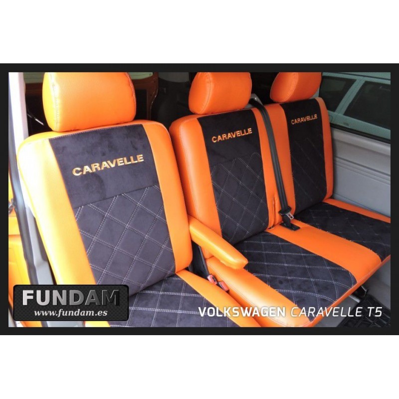 VW t5 Transp./carav Facelift medida fundas para asientos delantero 3 plazas naranja/antracita 